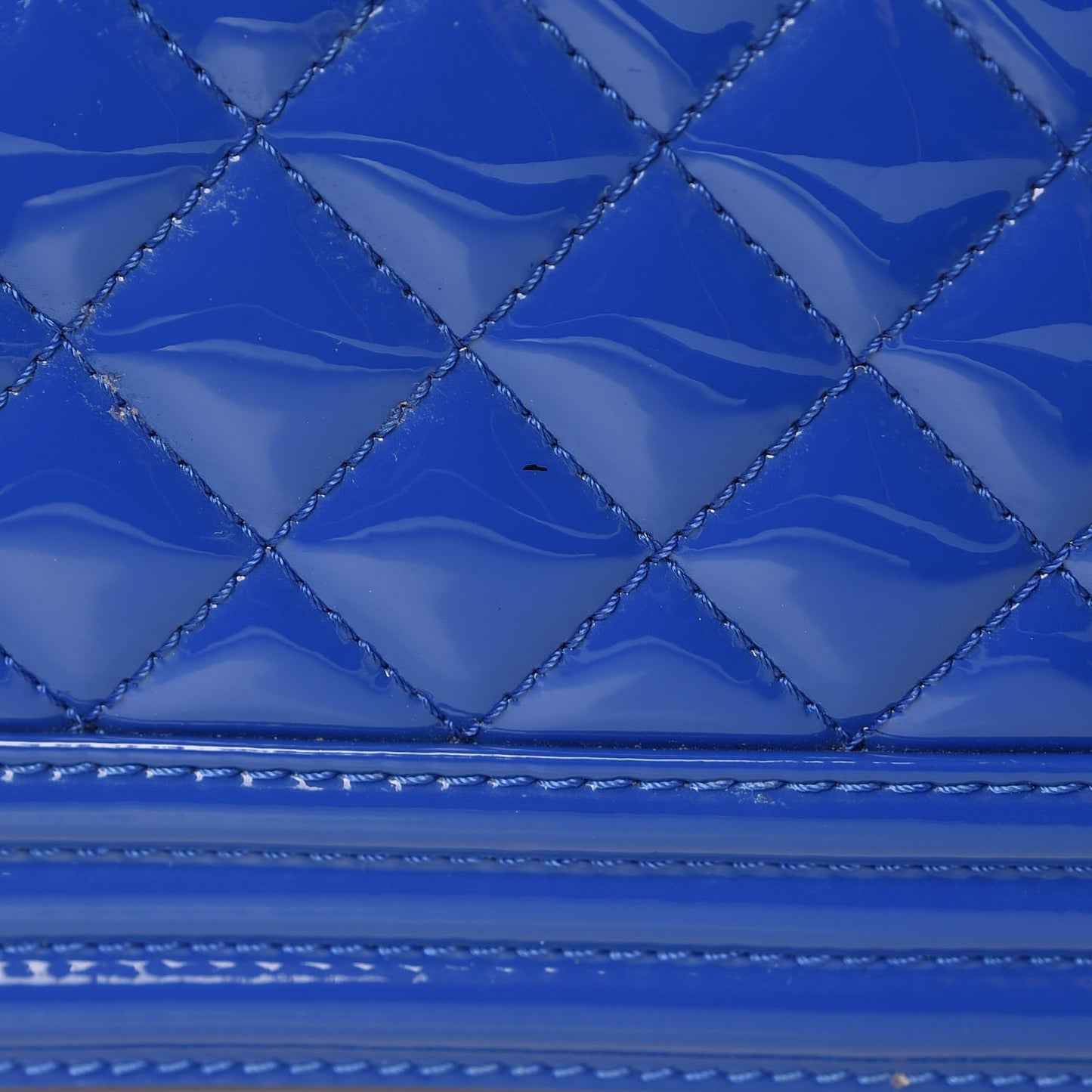 Patent Calfskin Quilted New Medium Plexiglass Boy Flap Blue