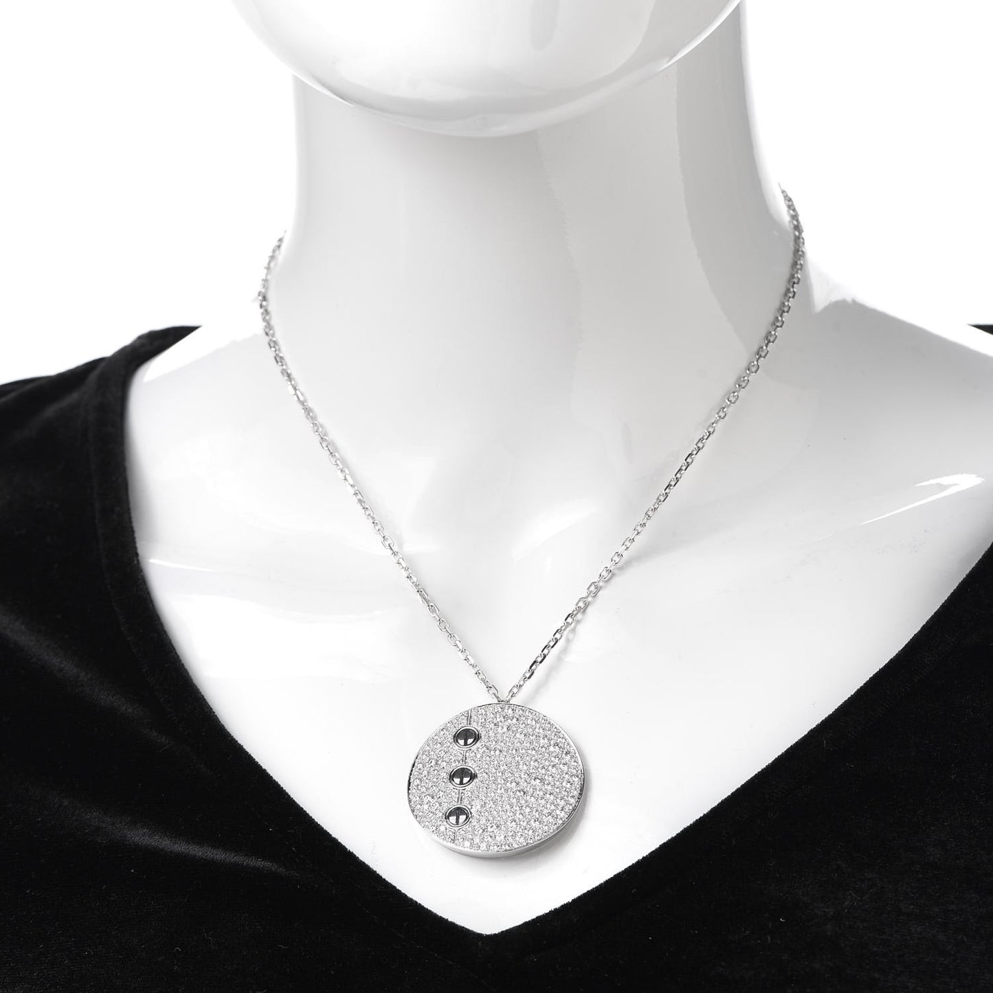 18K White Gold Diamond LOVE Medallion Paved Pendant Necklace