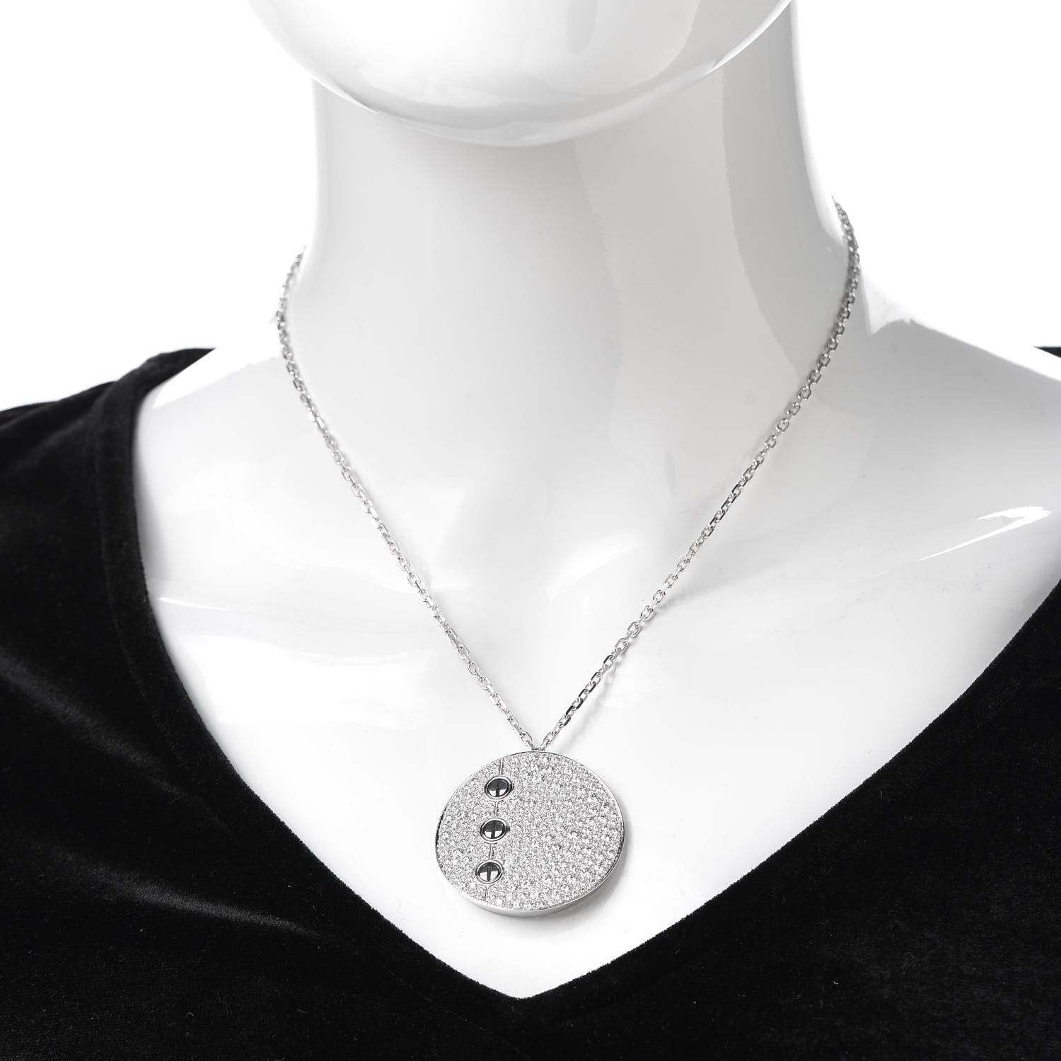 Cartier 18K White Gold Diamond LOVE Medallion Paved Pendant Necklace 2 of 5