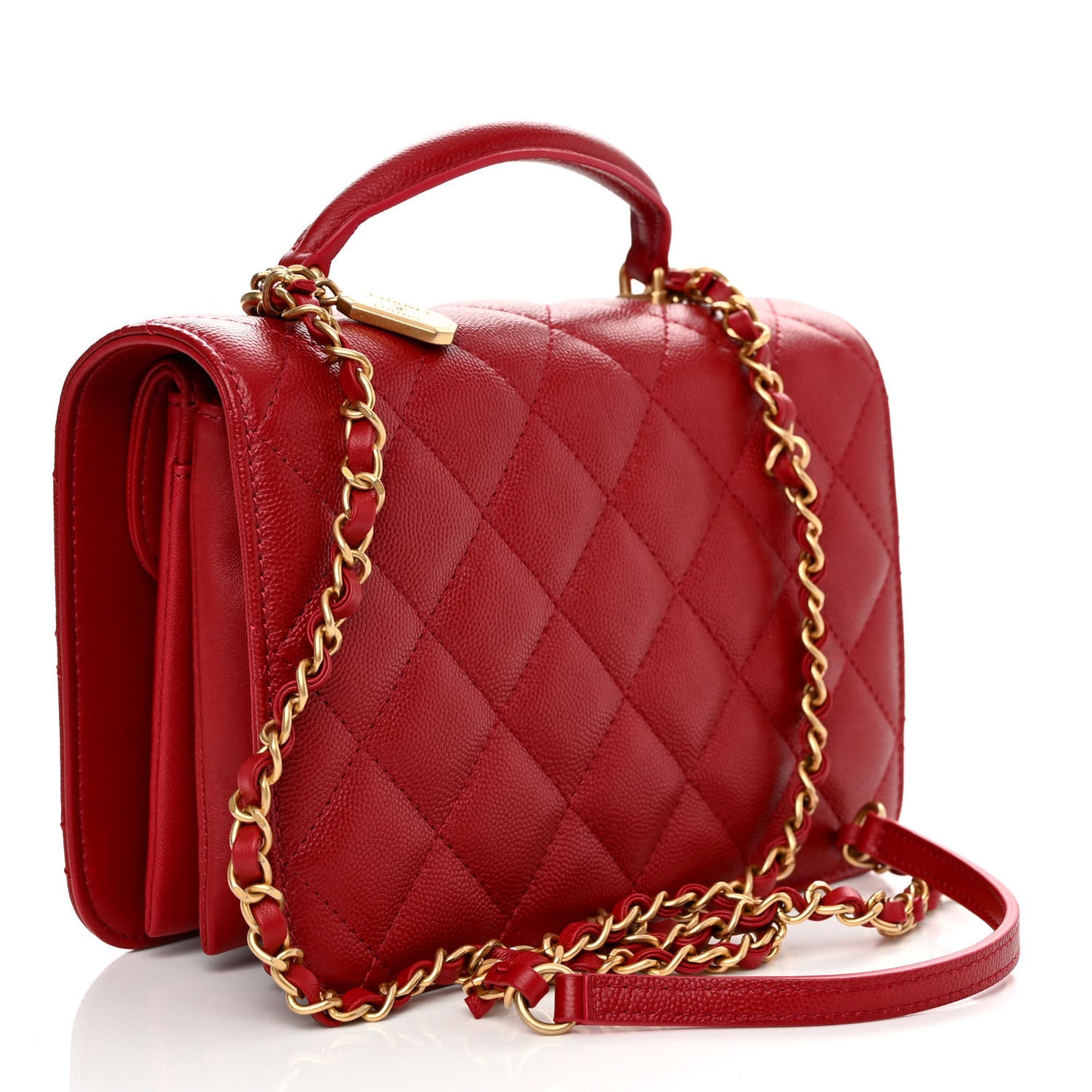 Caviar Quilted Mini Top Handle Flap Red