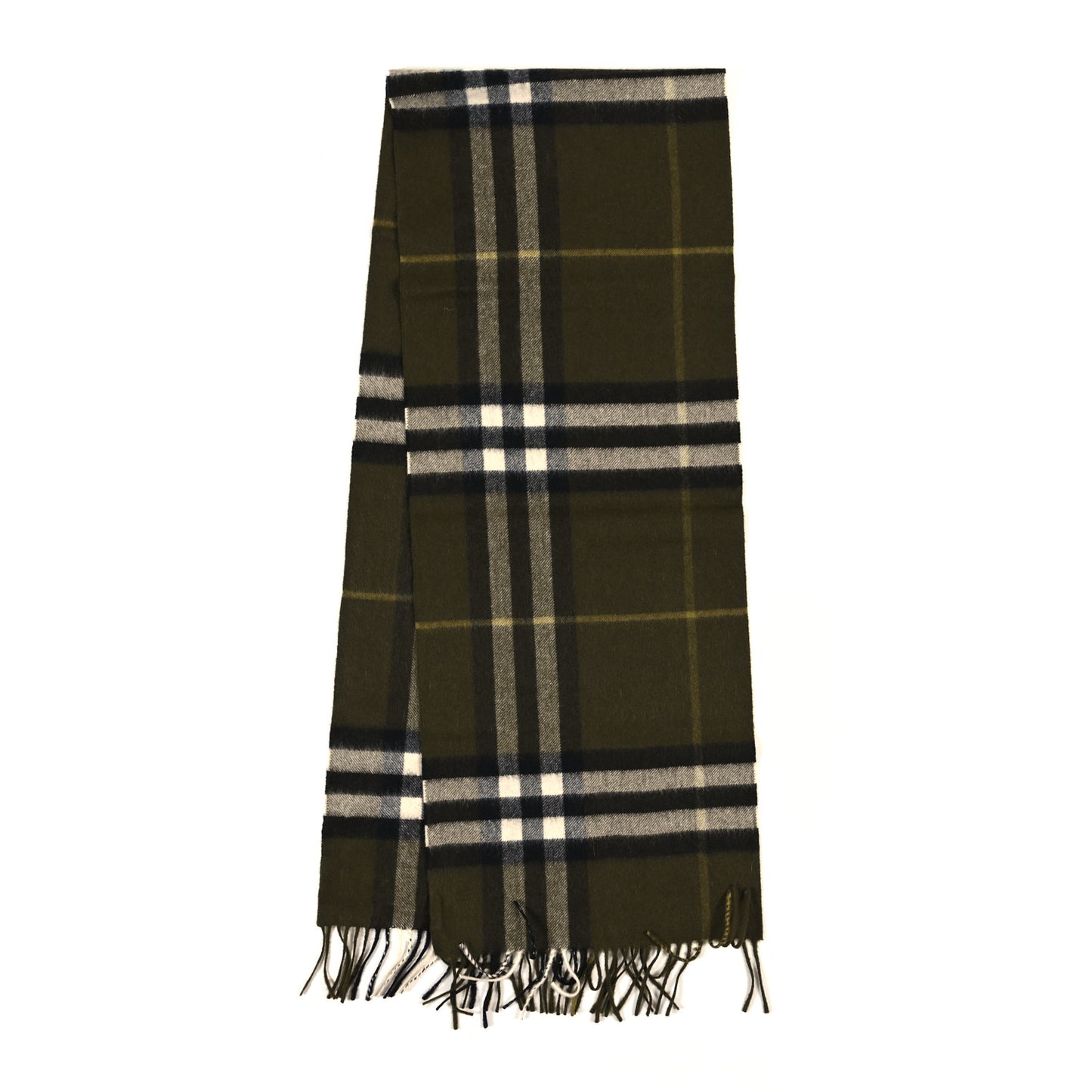 Cashmere House Check Fringe Scarf Olive Green