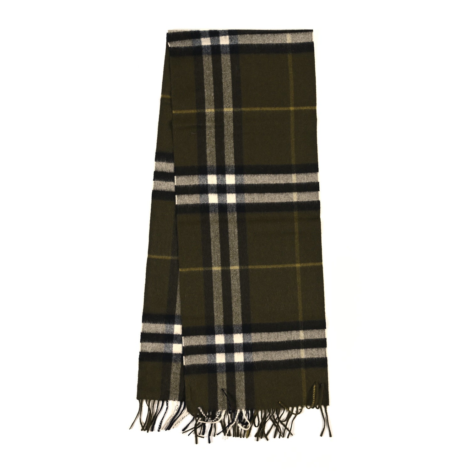 Burberry Cashmere House Check Fringe Scarf Olive Green 2 of 3