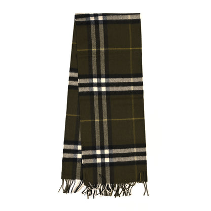 Burberry Cashmere House Check Fringe Scarf Olive Green 2 of 3