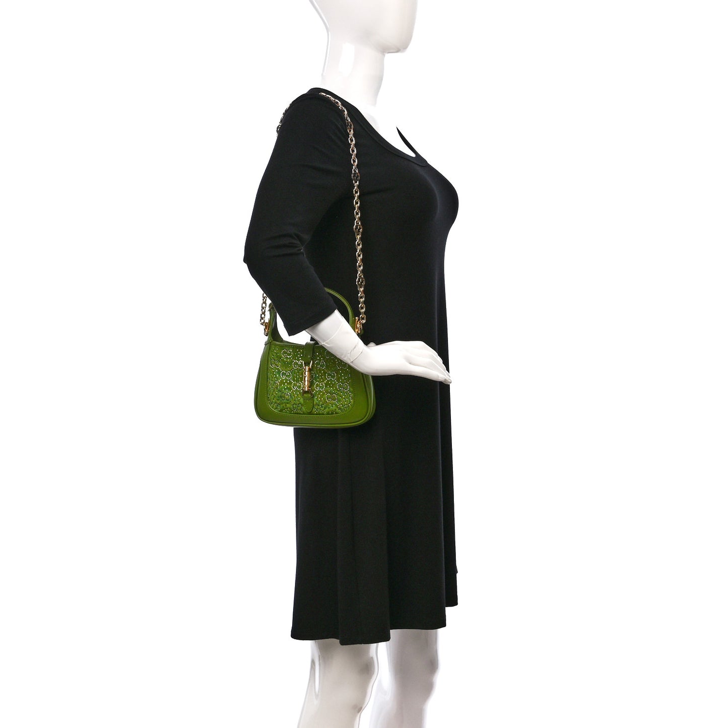 Canvas Calfskin Crystal GG Monogram Mini Jackie 1961 Green