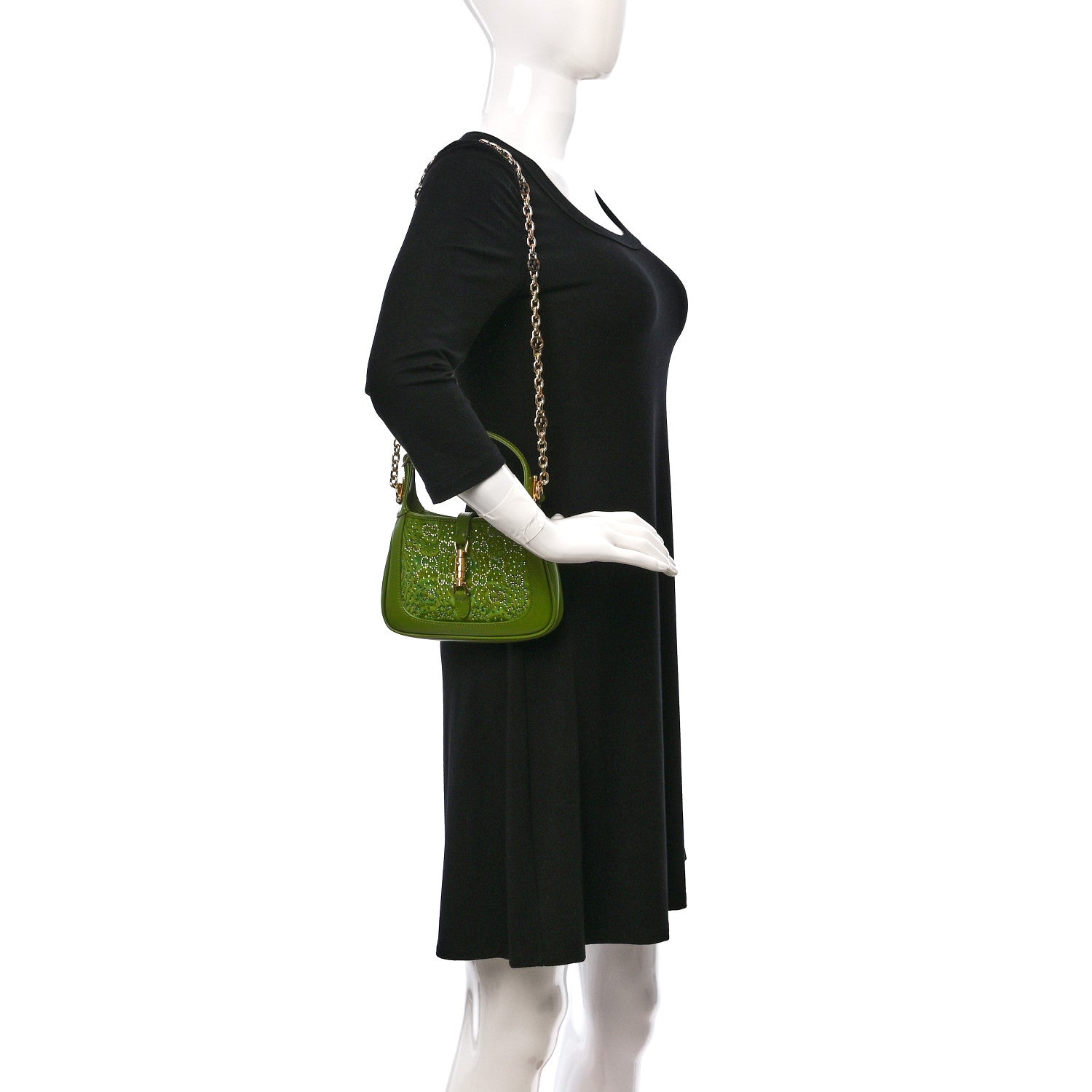 Gucci Canvas Calfskin Crystal GG Monogram Mini Jackie 1961 Green 2 of 10