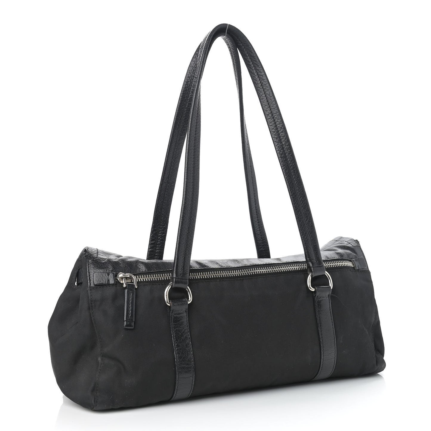 Tessuto Nylon Calfskin Shoulder Bag Black