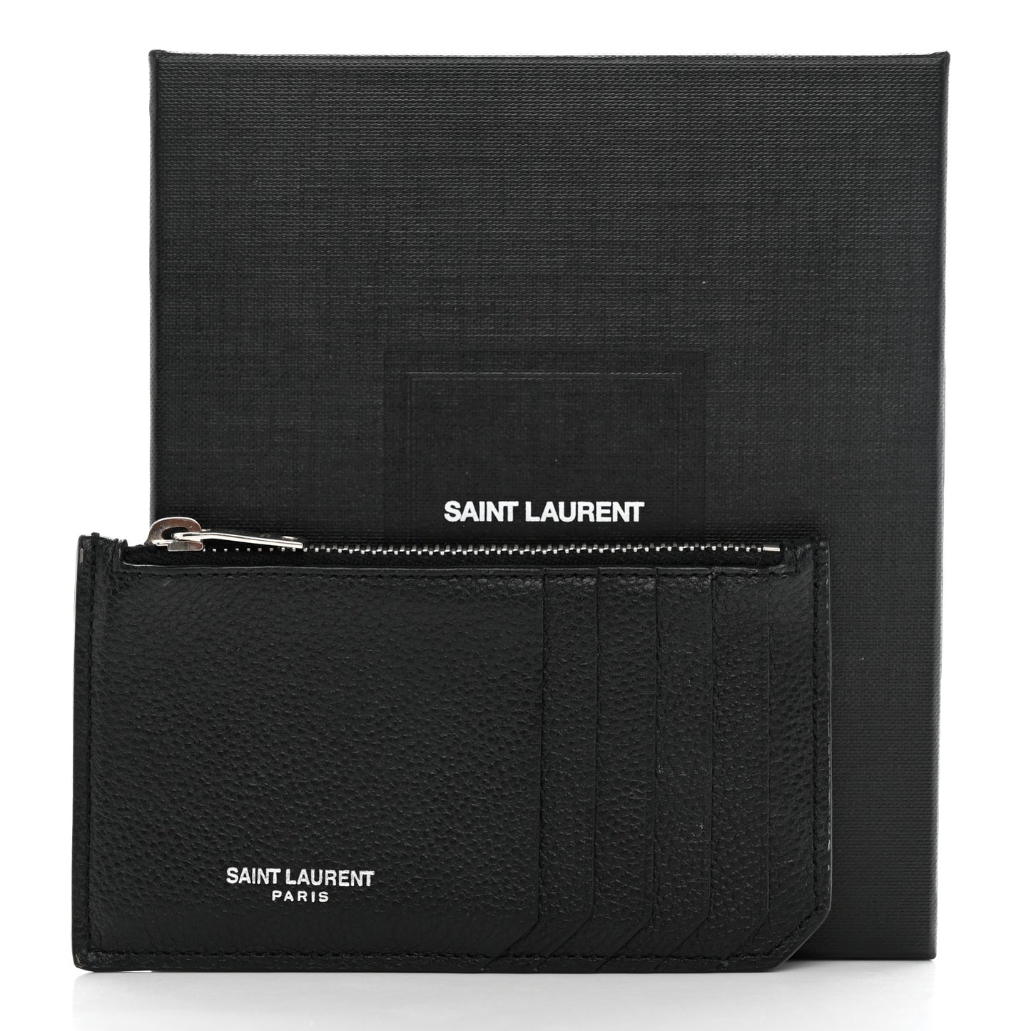 Grained Calfskin 5 Fragments Zip Pouch Card Holder Black
