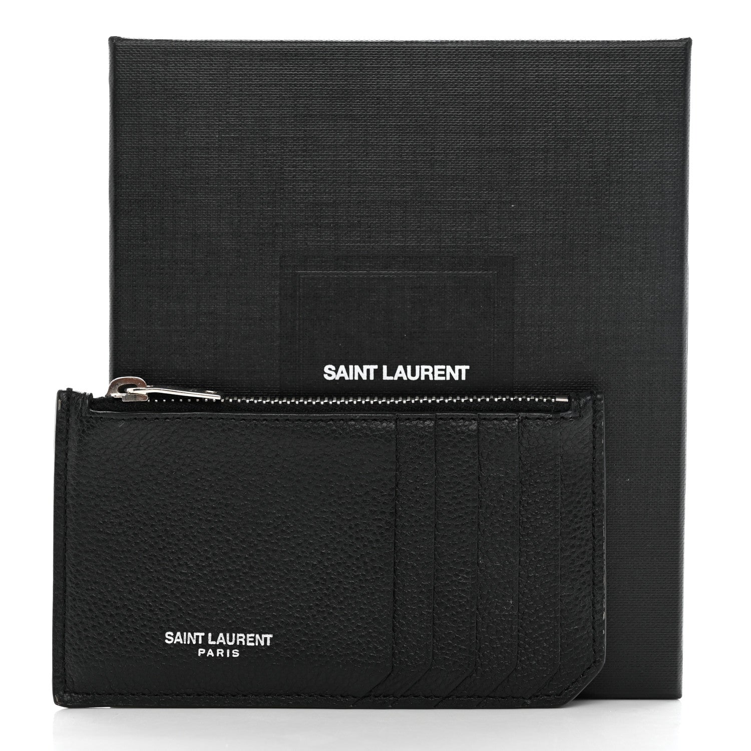 Saint Laurent Grained Calfskin 5 Fragments Zip Pouch Card Holder Black 8 of 9