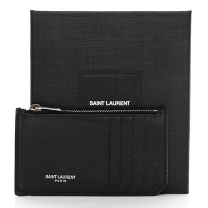 Saint Laurent Grained Calfskin 5 Fragments Zip Pouch Card Holder Black 8 of 9