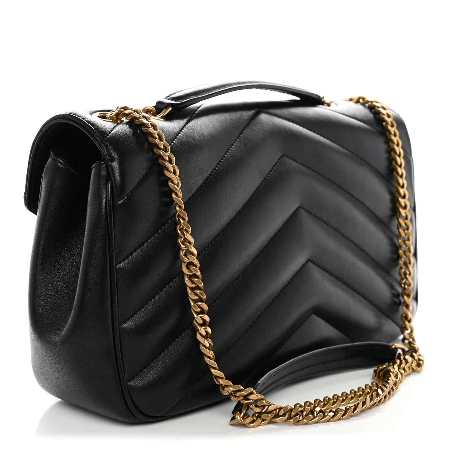 Lambskin Chevron Quilted Medium Loulou Black
