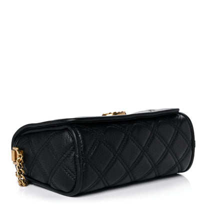 Marc Jacobs Grained Calfskin Quilted Double Stitched The Status Flap Crossbody Bag Black 4 of 12