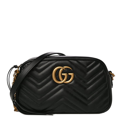 Gucci Calfskin Matelasse Small GG Marmont Chain Shoulder Bag Black 1 of 11