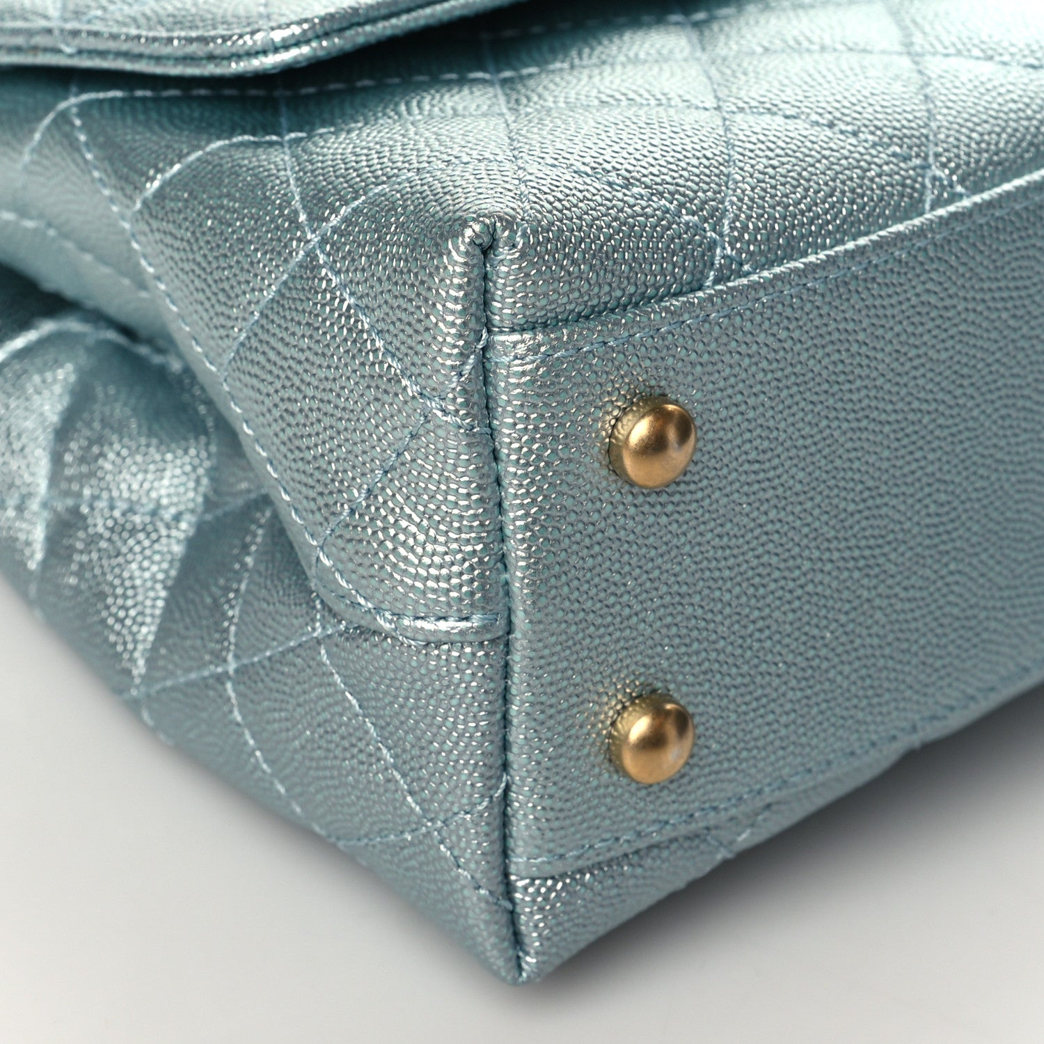 Chanel Metallic Caviar Quilted Mini Coco Handle Flap Light Blue 9 of 11