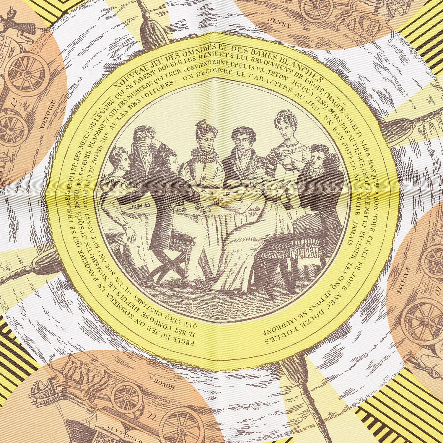 Hermes Silk Jeu Des Omnibus Remix Scarf 90 Blanc Jaune Beige 3 of 7