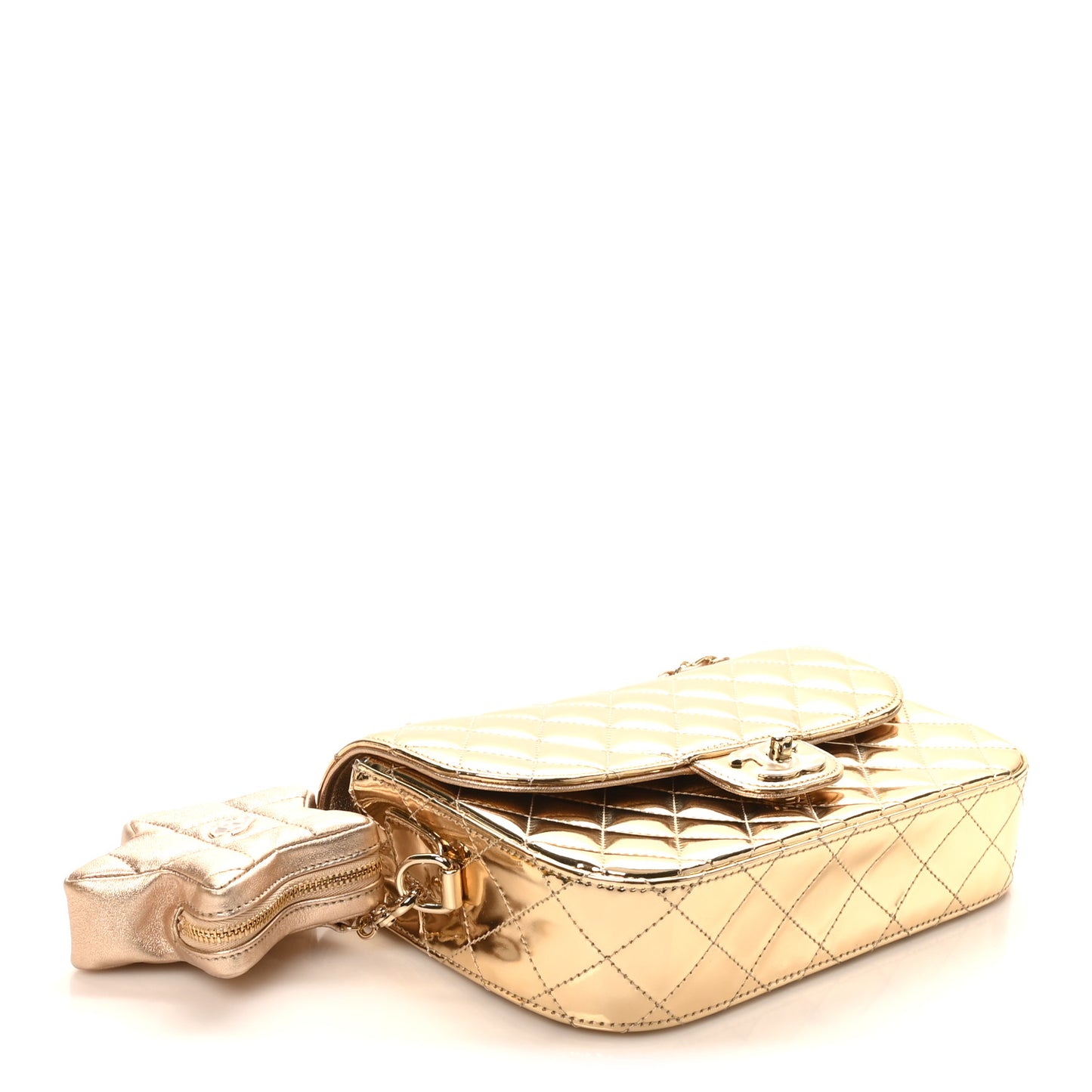 Mirror Calfskin Metallic Calfskin Medium Hollywood Boulevard Flap With Star Coin Purse Light Gold
