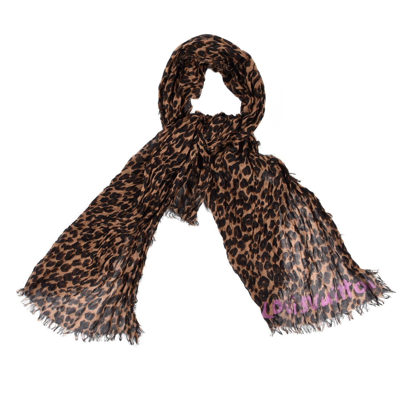 Cashmere Silk Leopard Etole Stole Marron