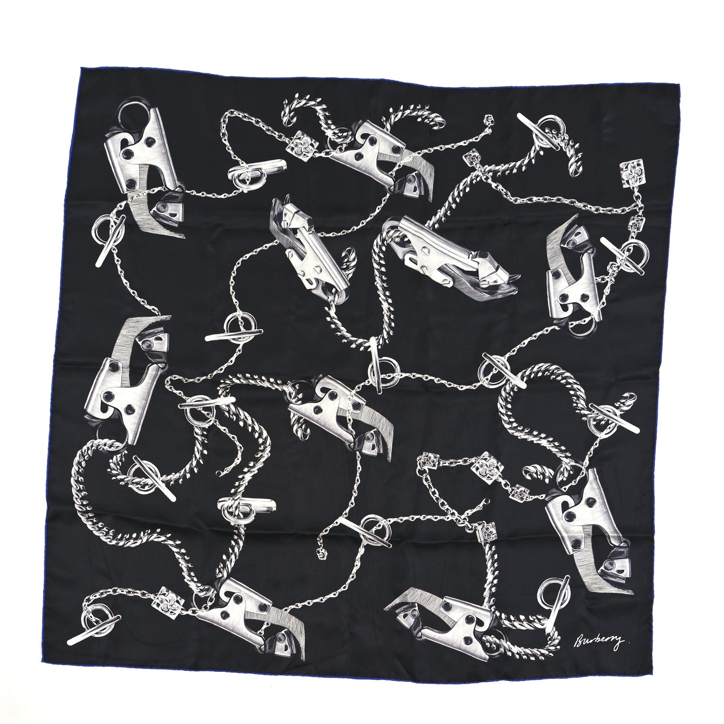 Silk Knight Clip Square Scarf Black Blue