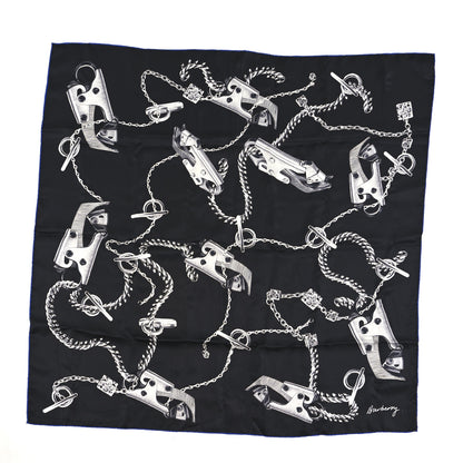 Burberry Silk Knight Clip Square Scarf Black Blue 1 of 8