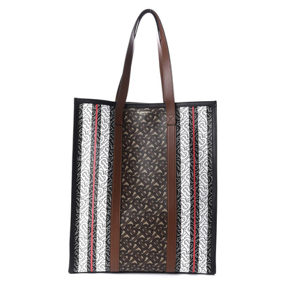 Burberry E-Canvas Monogram Stripe Medium Portrait Tote Bag Bridle Brown 1 of 11