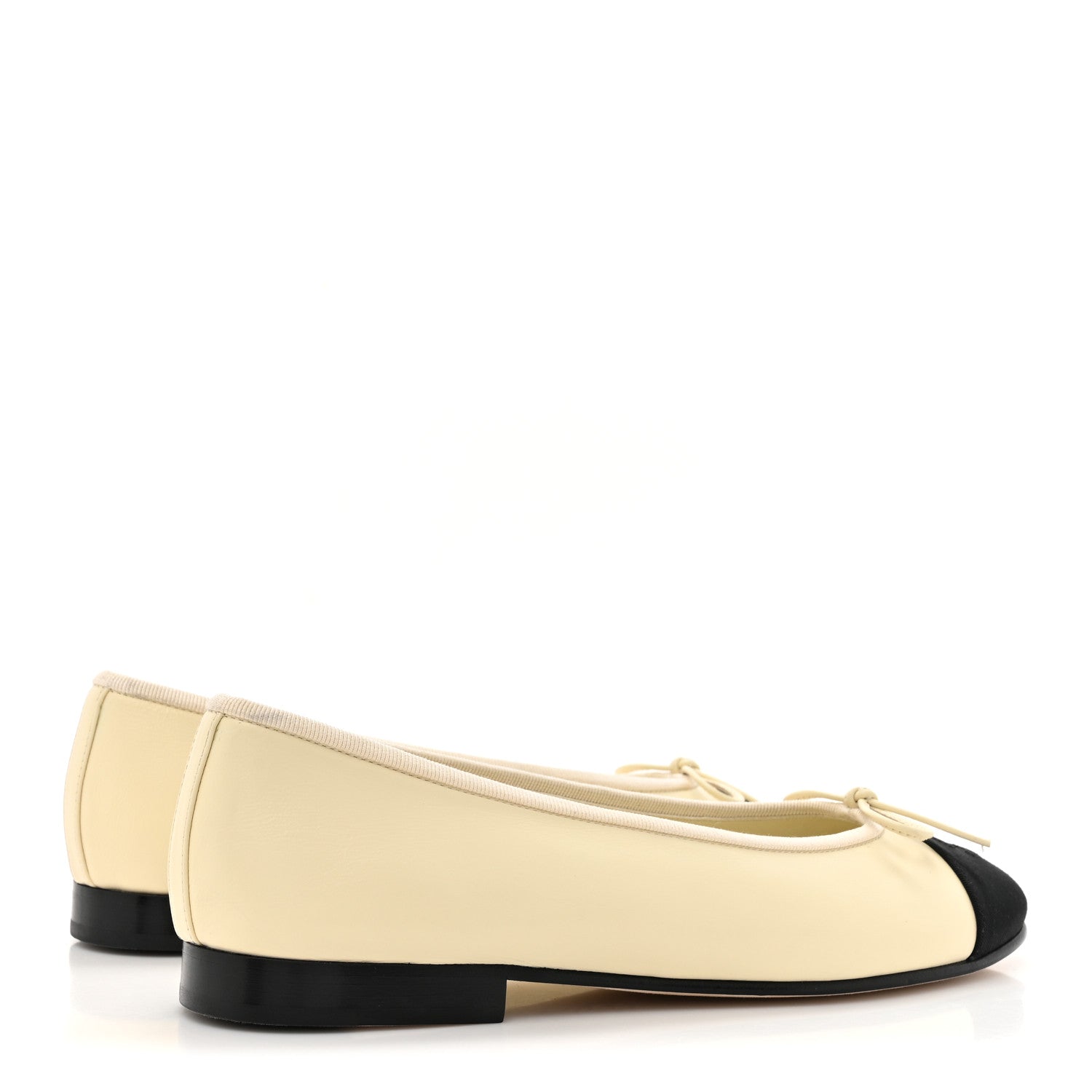 Chanel Calfskin Grosgrain Cap Toe CC Ballerina Flats 37 Ivory Black 4 of 10