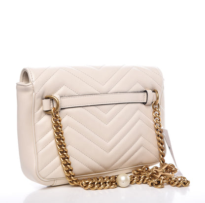 Gucci Calfskin Matelasse Pearly GG Marmont Chain Belt Bag Mystic White 3 of 11