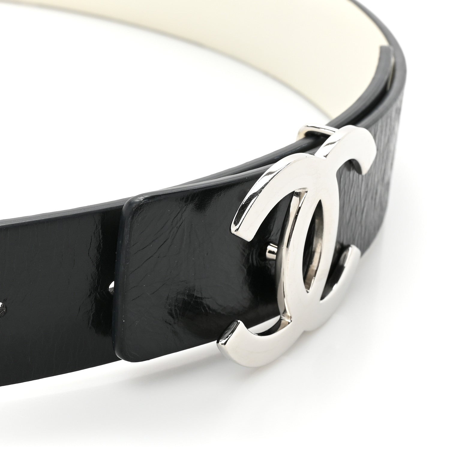 Chanel Patent Calfskin CC Reversible Belt 85 34 Black White 4 of 8