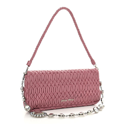 Miu Miu Nappa Matelasse Crystal Flap Clutch Rosa 3 of 12