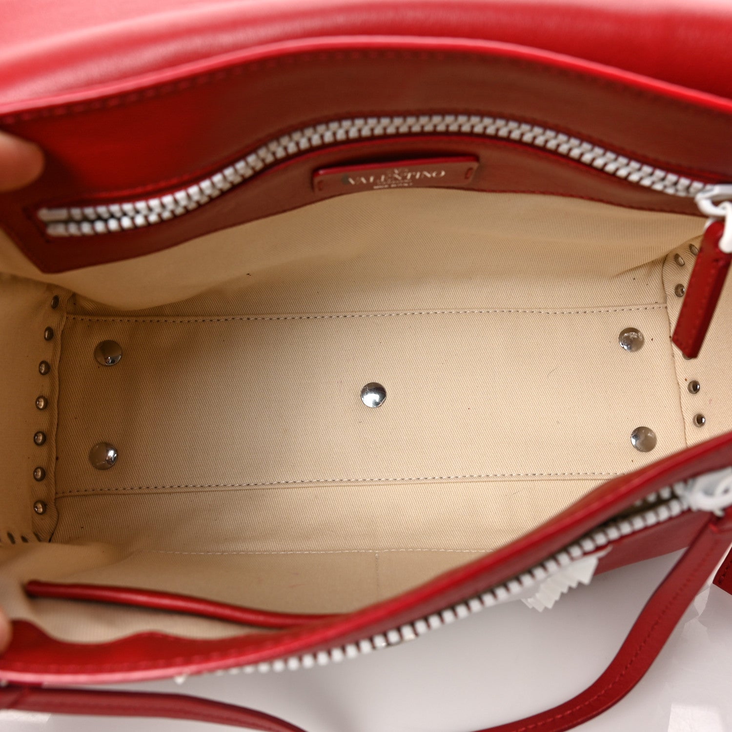 Valentino Garavani Vitello Colorblock Free Rockstud Top Handle Shoulder Bag Rosso Valentino White 5 of 8