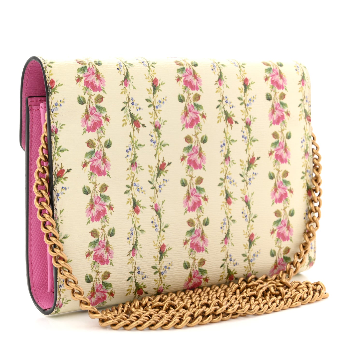 Calfskin Floral Print Mini Dionysus Chain Wallet Ivory Pink