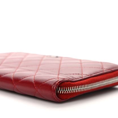 Chanel Lambskin Quilted Large Zip Around Organizer Wallet Red 8 of 10