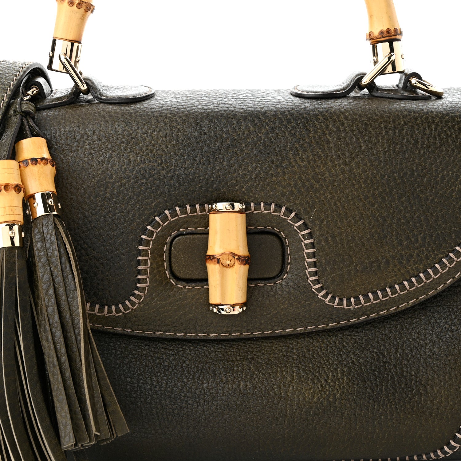 Gucci Calfskin Large New Bamboo Top Handle Bag Olive Green 7 of 11