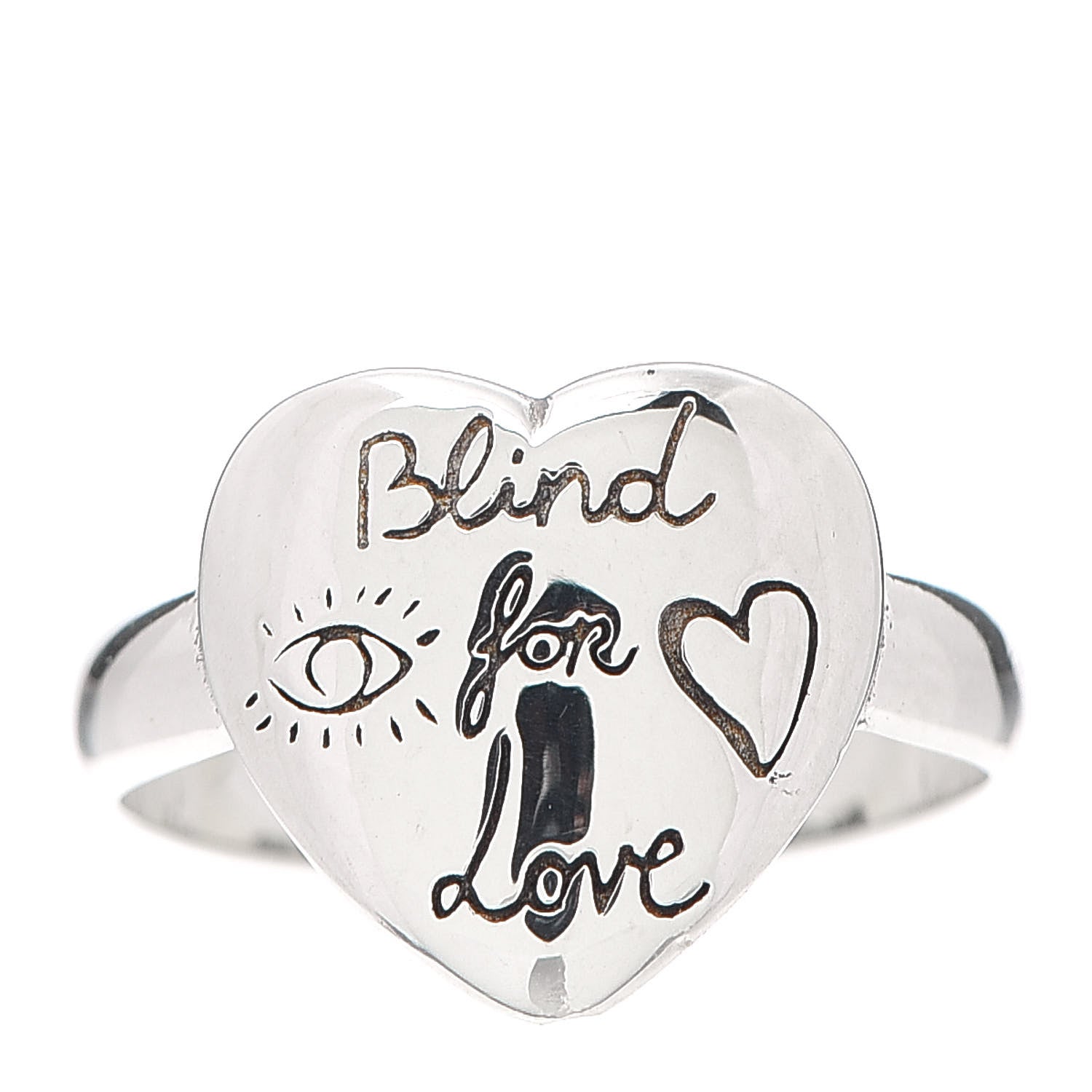 Gucci Sterling Silver Blind for Love Heart Band Ring 50 5.25 1 of 5