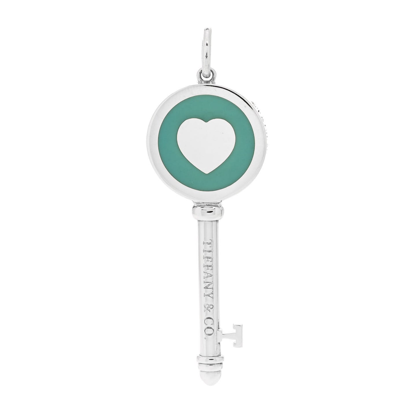 Sterling Silver Enamel Heart Key Pendant Blue