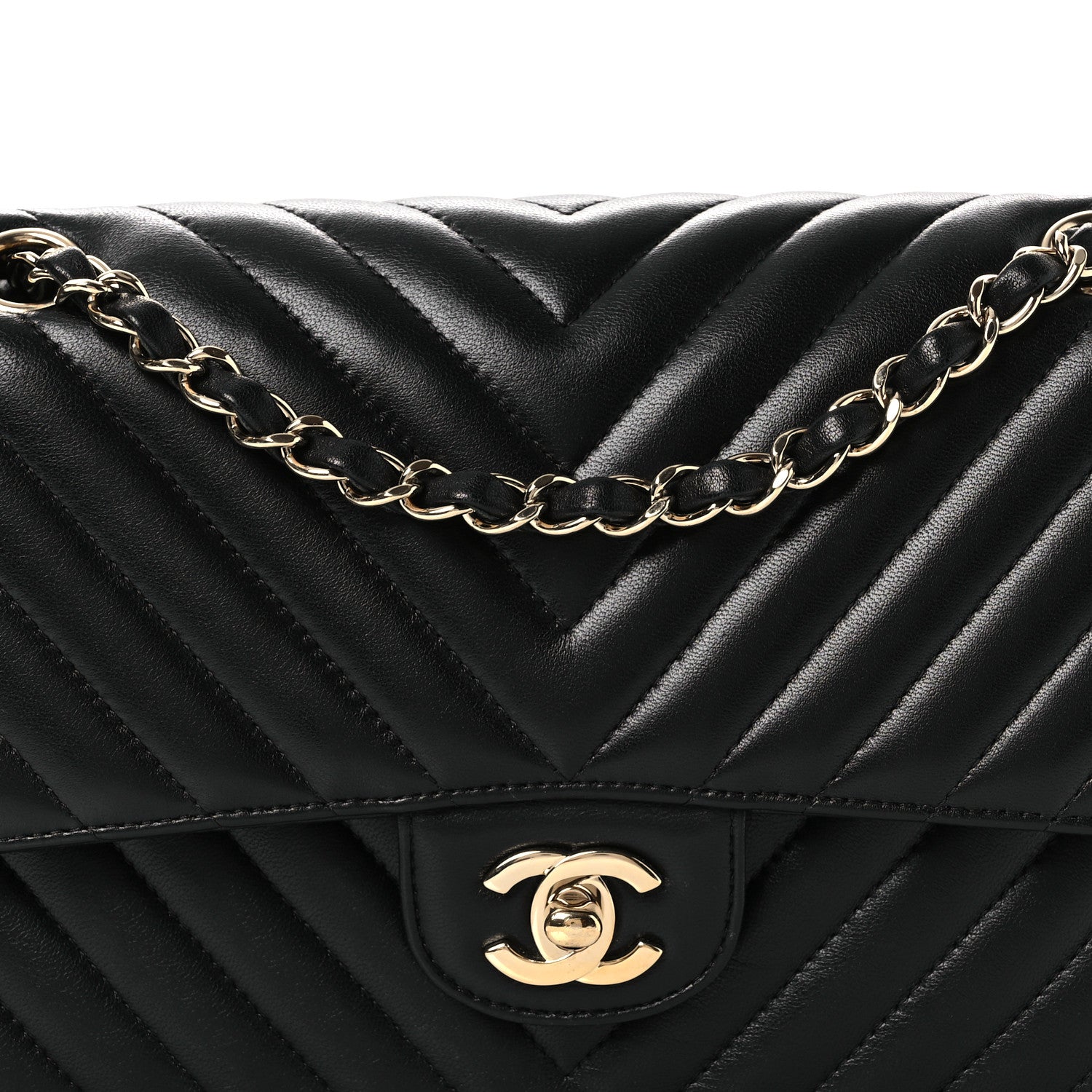 Chanel Lambskin Chevron Quilted Medium Double Flap Black 8 of 13
