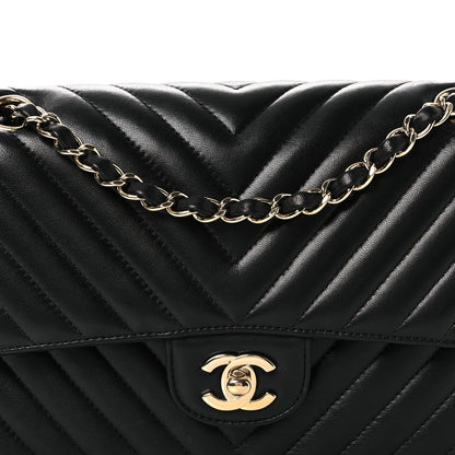 Chanel Lambskin Chevron Quilted Medium Double Flap Black 8 of 13