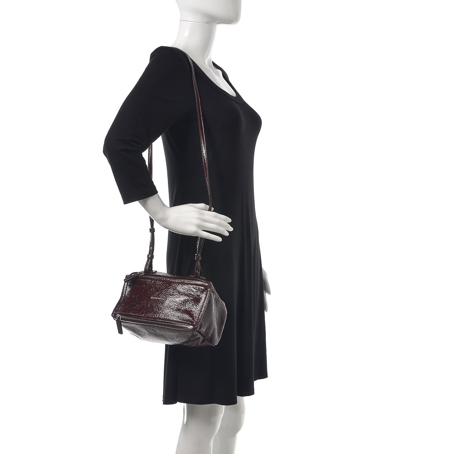 Crinkled Patent Deerskin Mini Pandora Aubergine