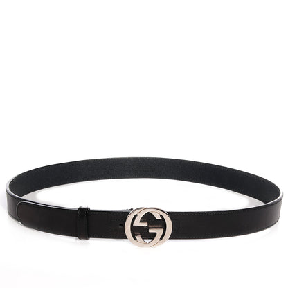 Gucci Leather GG Silver Belt Black 85/34 1 of 4