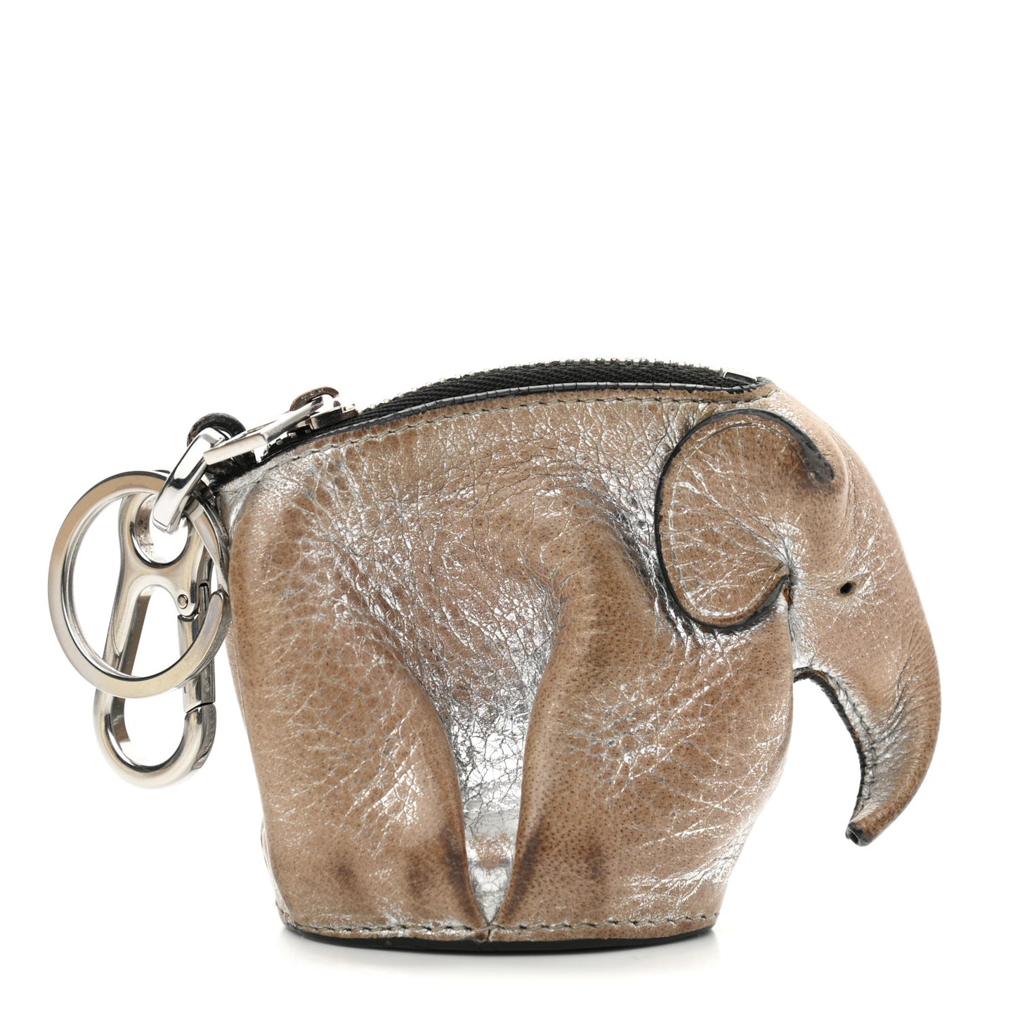 Metallic Calfskin Mini Elephant Coin Purse Silver
