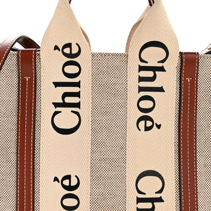 Chloe Cotton Calfskin Small Woody Ribbon Tote With Strap White Brown 15 of 23