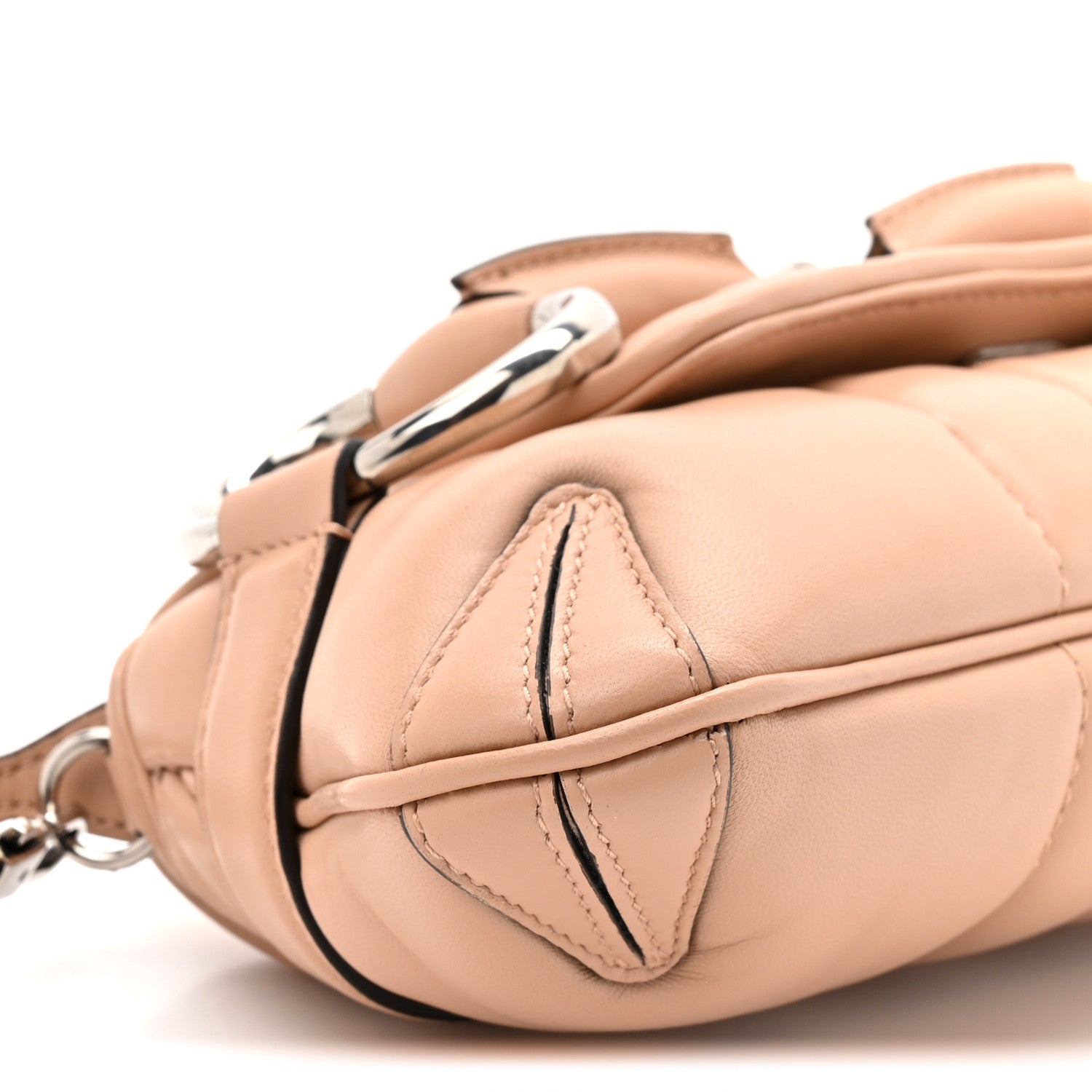 Gucci Nappa Vertical Matelasse Small Maxi Horsebit Chain Shoulder Bag Beige 10 of 10