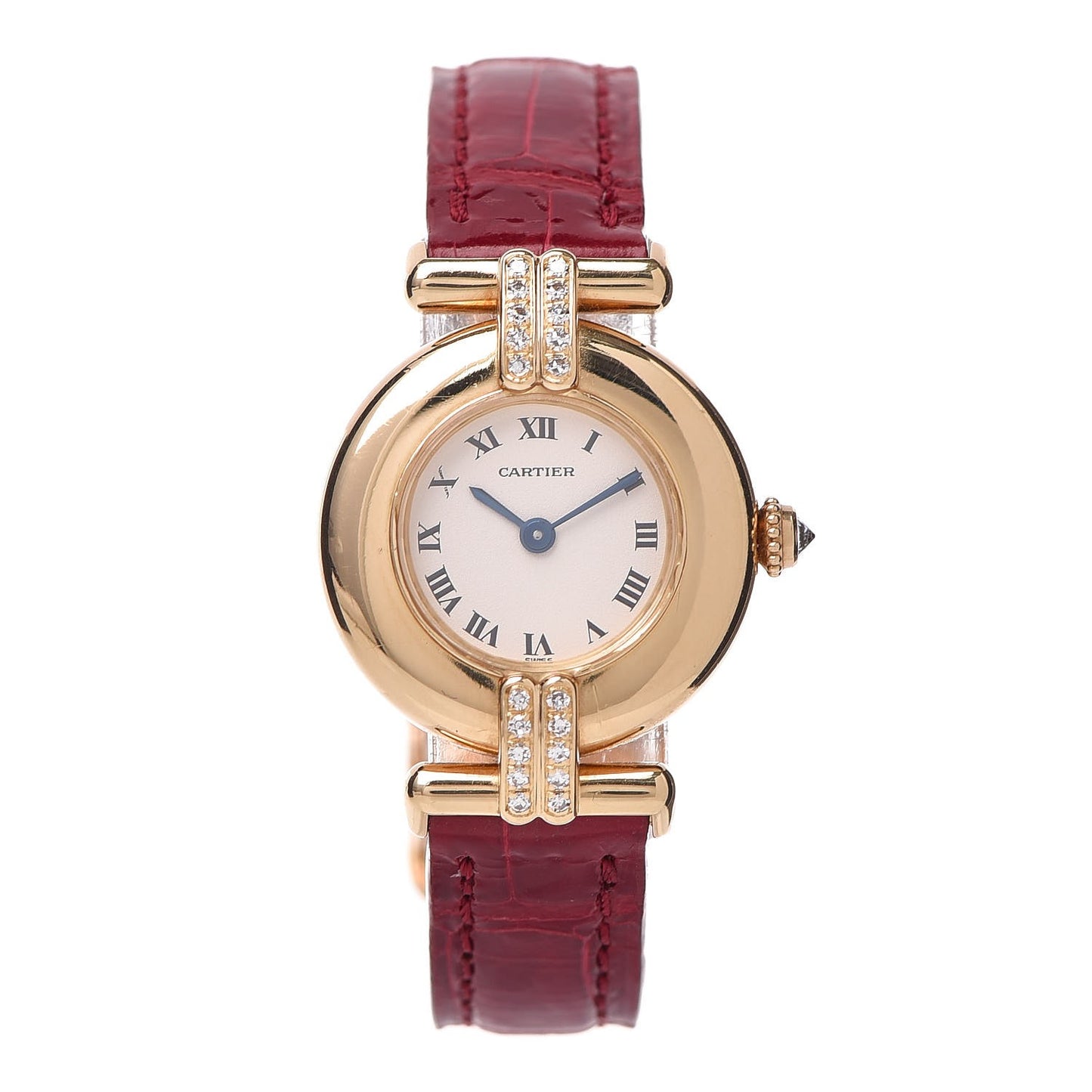 18K Yellow Gold Alligator Diamond 24mm Must de Colisee Quartz Watch Red