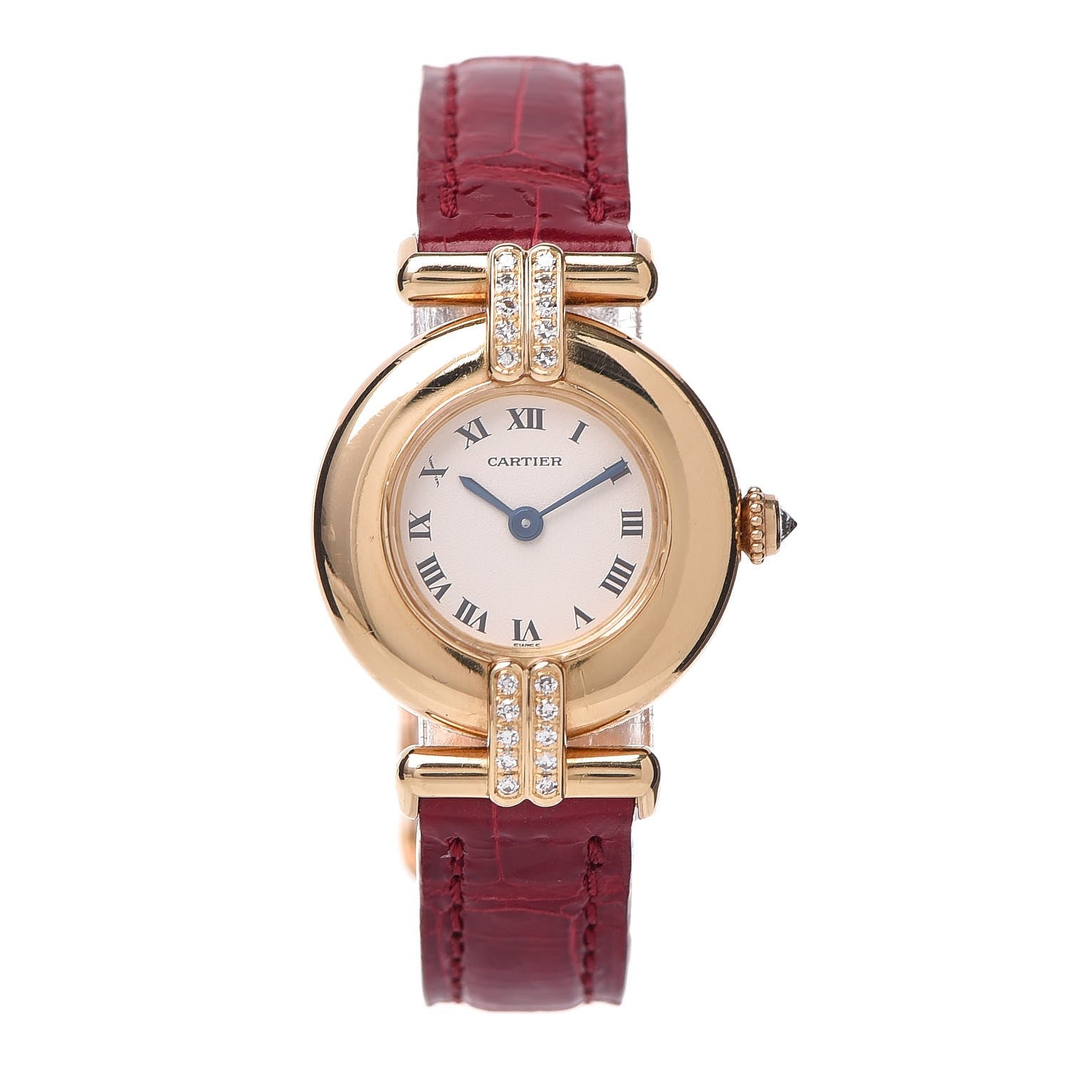 Cartier 18K Yellow Gold Alligator Diamond 24mm Must de Colisee Quartz Watch Red 1 of 19