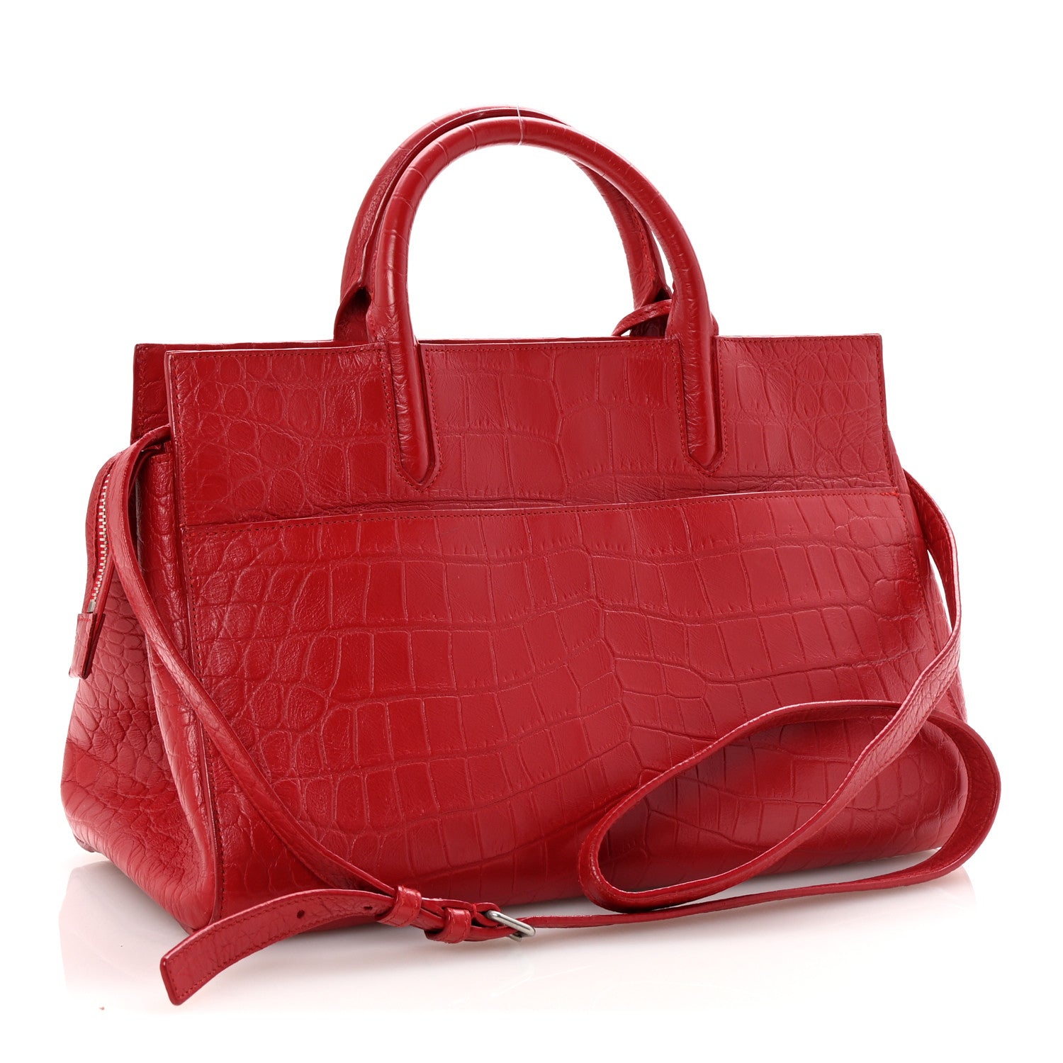 Saint Laurent Calfskin Crocodile Embossed Small Cabas Rive Gauche Red 3 of 9