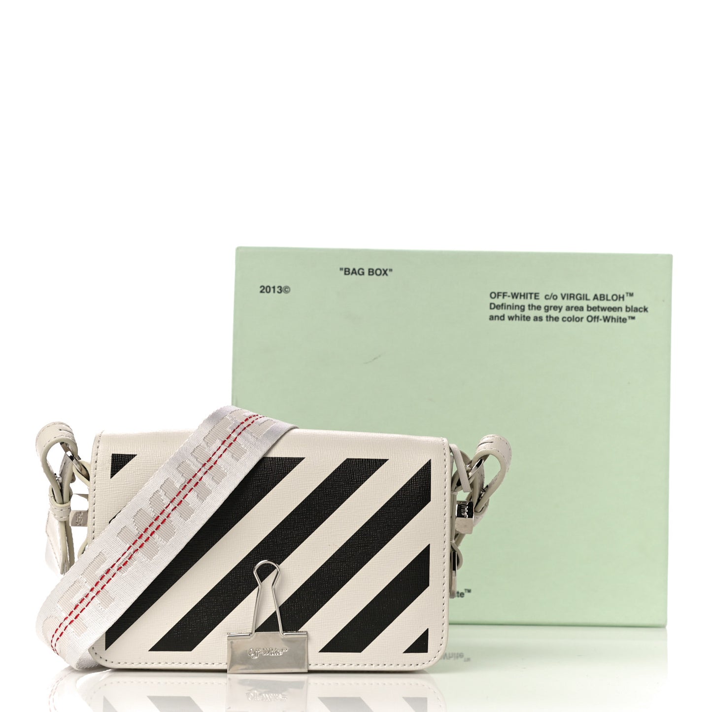 Saffiano Striped Diag Binder Flap Bag White Black