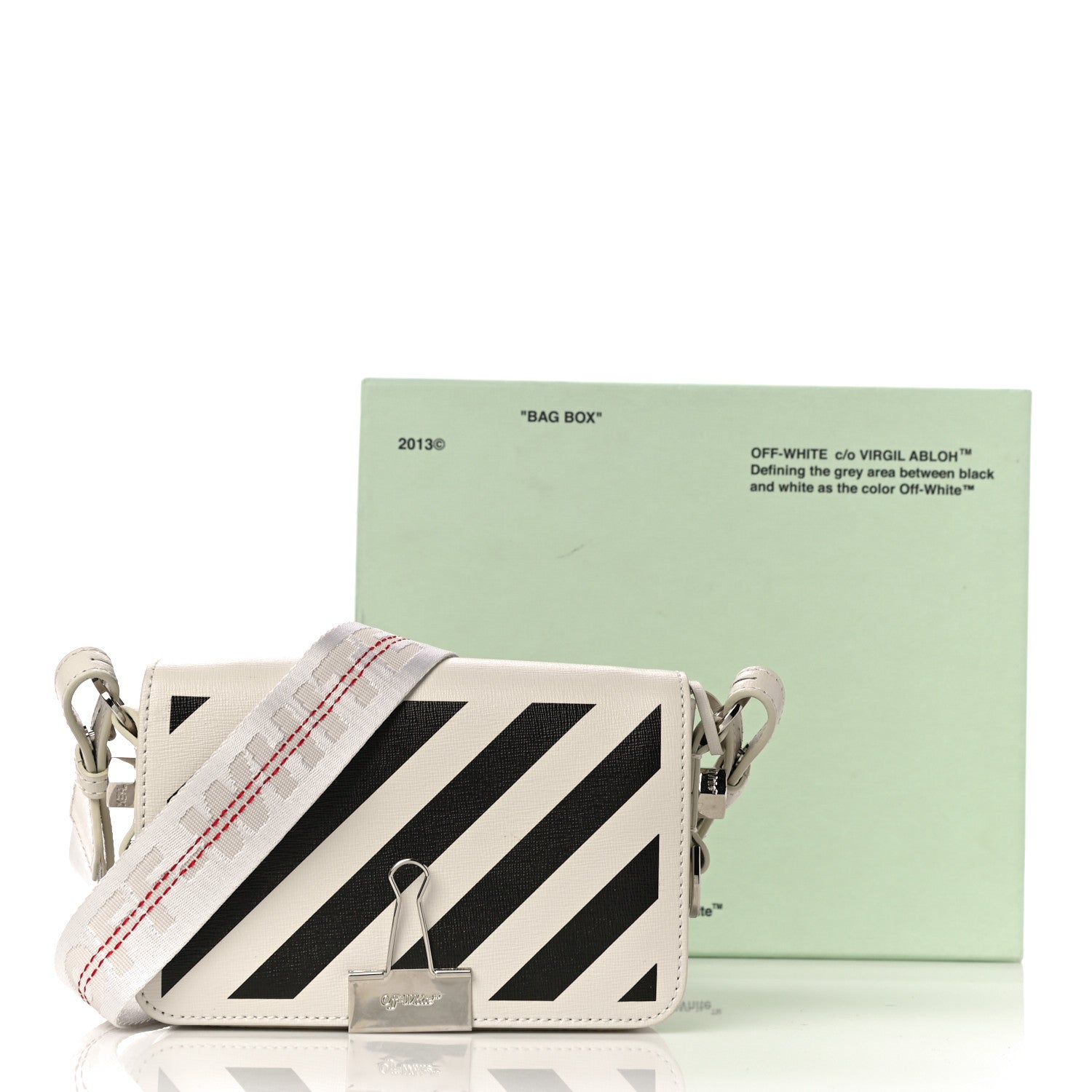 Off-White Saffiano Striped Diag Binder Flap Bag White Black 14 of 14
