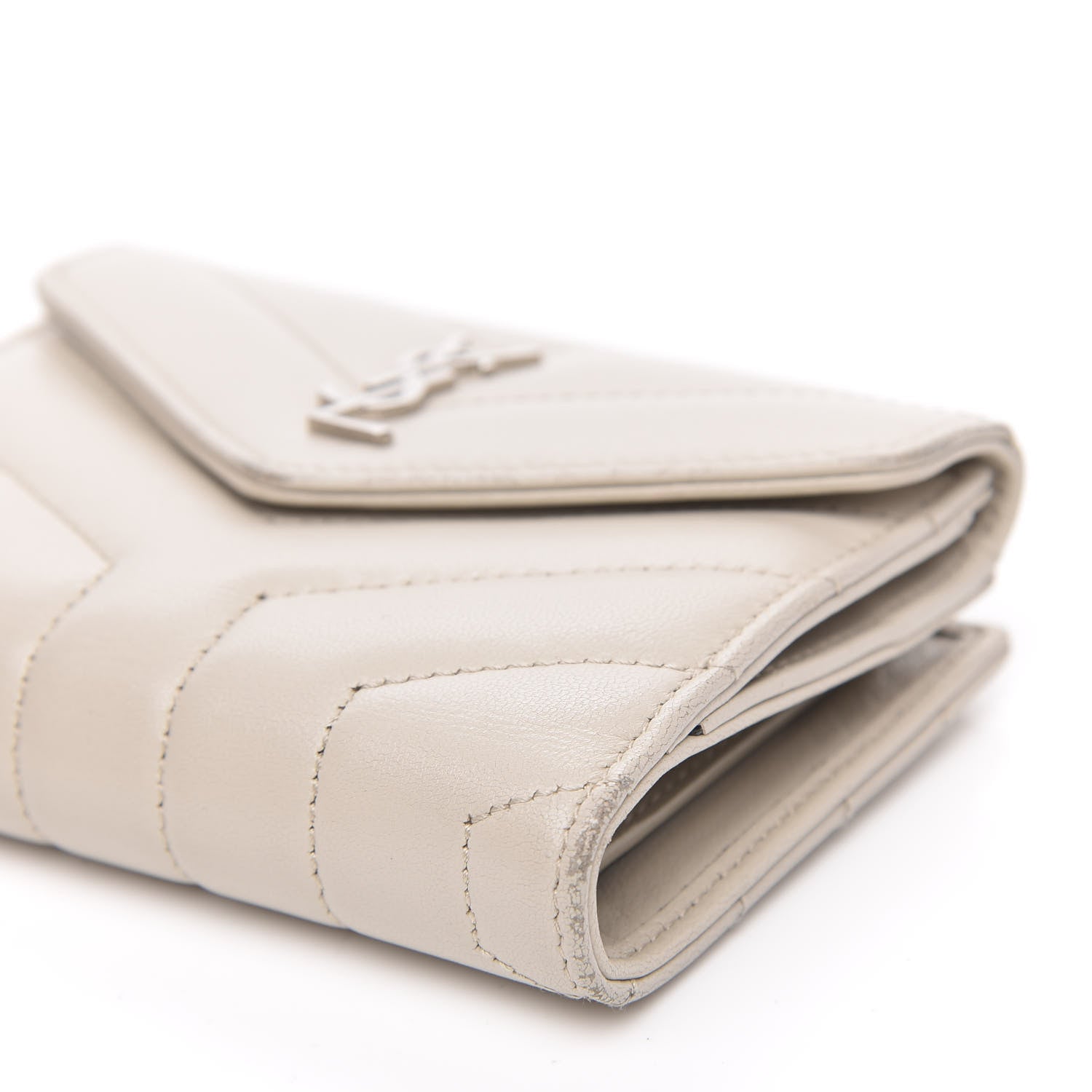 Saint Laurent Lambskin Y Quilted Monogram Compact Loulou Wallet Nude Powder 9 of 12
