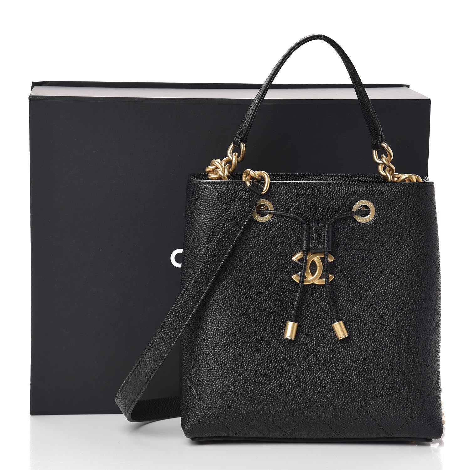 Chanel Grained Calfskin Stitched Small Drawstring Bag Black 10 of 10