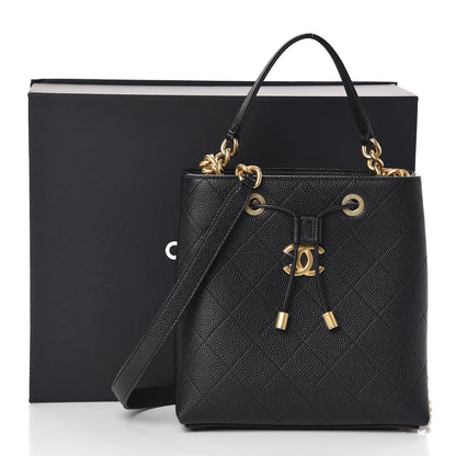 Chanel Grained Calfskin Stitched Small Drawstring Bag Black 10 of 10