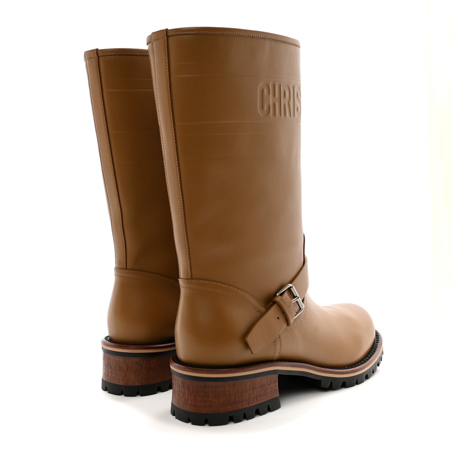 Calfskin Embossed Dior Quest 35mm Biker Boots 38.5 Natural