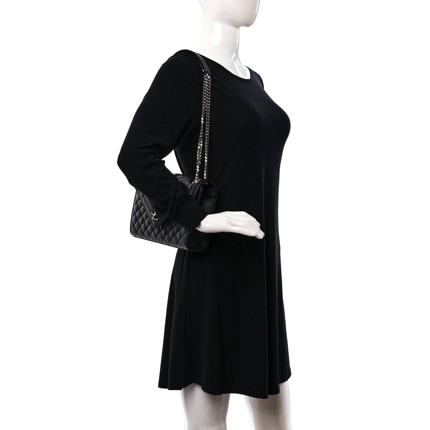 Grain De Poudre Textured Mixed Matelasse Triquilt Medium Monogram Satchel Black